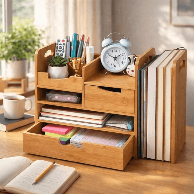Coolora Bamboo Desk Organizer with Drawer