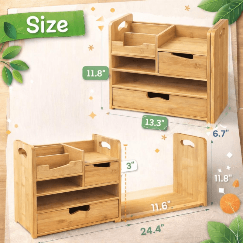 Coolora Bamboo Desk Organizer with Drawer