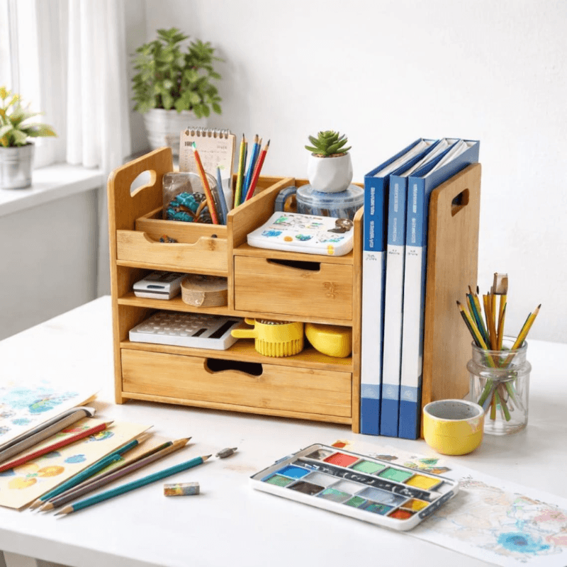 Coolora Bamboo Desk Organizer with Drawer