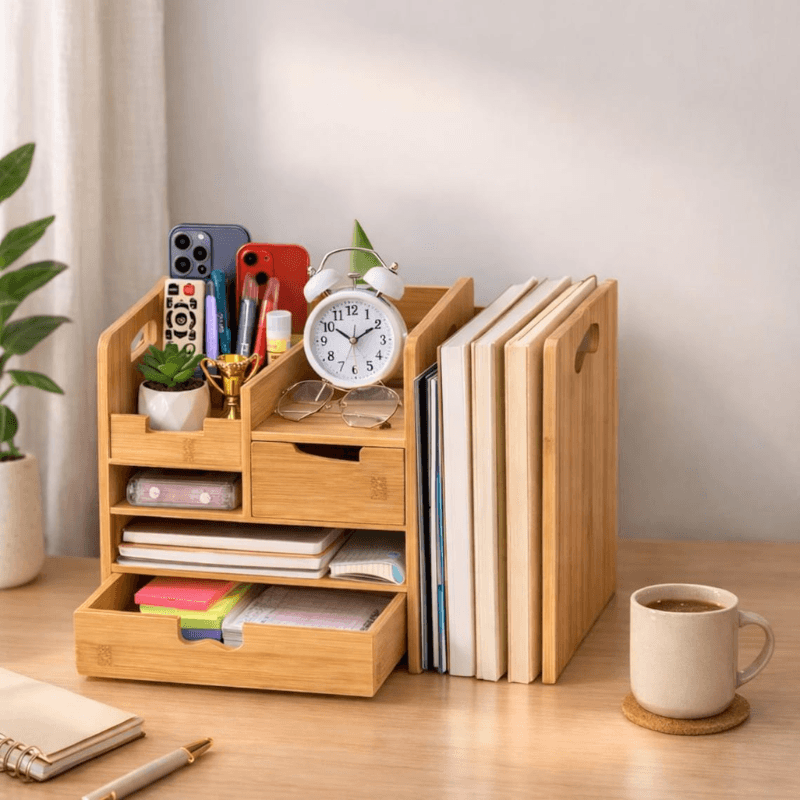 Coolora Bamboo Desk Organizer with Drawer