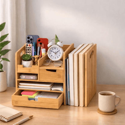 Coolora Bamboo Desk Organizer with Drawer