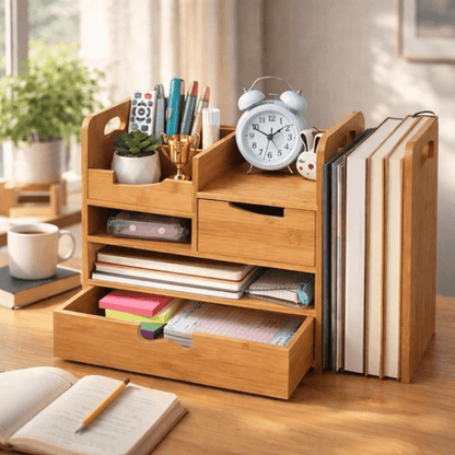 Coolora Bamboo Desk Organizer with Drawer